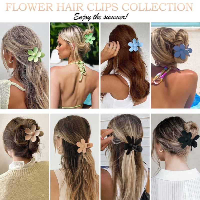 JANFUN Large Hair Claw Clips 12 Pack, Flower Hair Clips for Thin Hair, Big Square Matte Strong hold for Thick Hair, 3 Styles Hair Clips for Women Thick Hair 4 Colors - Image 5